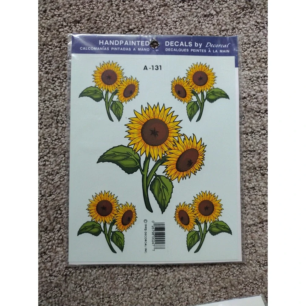 Lot of 4 Vtg Decorcal Inc Decals Hand Painted 1980's Birds Butterflies Sunflower